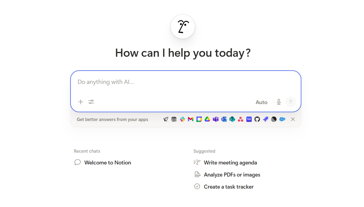 AI assistant dashboard with prompt, app integrations, and tasks—showcasing the best AI assistant